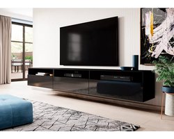 Trendmeubel- Tv-meubel ATHENS - Zwart supermat/hoogglans- Breedte ca. 270 cm