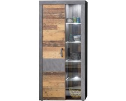 Trendmeubel - Vitrinekast 2 deuren - met verlichting op glazen planken - grijs Matera - Old Wood decor