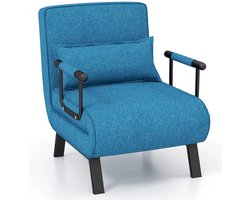 Trendmix 4-in-1 Slaapstoel Blauw – Inklapbare Slaapbank – Verstelbare Rugleuning – Slaapfauteuil 1 Persoon – Tot 150 kg Draagvermogen