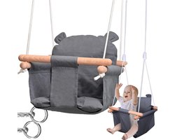 Trendmix Babyschommel – Baby Schommelstoel Binnen en Buiten – Houten Kinderschommel Verstelbaar met Rugleuning – Grijs