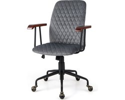 Trendmix Fluwelen Bureaustoel Grijs – Ergonomisch Verstelbaar – Kantelbare Rugleuning – 150 kg Draagvermogen – Retro Design met Koperen Wielen