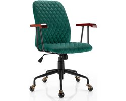 Trendmix Fluwelen Bureaustoel Groen – Ergonomisch – Verstelbare Zithoogte – Kantelbare Rug – Draaibaar – 150 kg Draagvermogen – Retro Thuiskantoorstoel