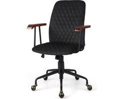 Trendmix Fluwelen Vintage Bureaustoel Met Kantelbare Rugleuning - 150 kg Draagvermogen - Ergonomische Verstelbare Draaibare Thuiskantoor Stoel - Zwart