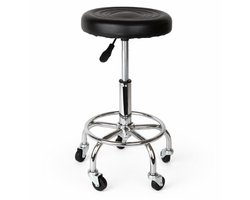 Trendmix Kapperskruk op Wielen – Ergonomische Zadelkruk met Voetsteun – In Hoogte Verstelbaar – Rubberen Wielen & Zwart PU-Ecoleer