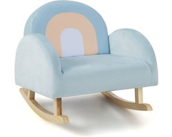 Trendmix Kinderschommelstoel Blauw – Fluweel – Ergonomisch – Schommelstoel Kind 3-5 Jaar – Regenboogdesign – 50 × 46 × 45 cm