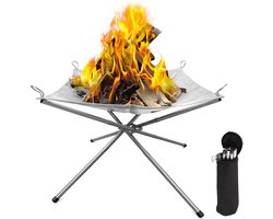 Trendmix Opvouwbare Vuurkorf Groot – Draagbare Kampvuurstandaard met Reistas – RVS Vuurschaal Buiten – Camping Fire Pit 56 x 56 x 43 cm