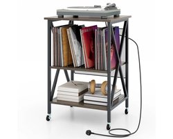 Trendmix Platenspeler Meubel – Platenkast & LP Meubel voor 250 Vinylplaten – Met Stopcontact, USB & USB-C – Verrijdbaar