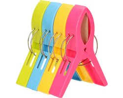 Trendoz Handdoeken knijpers XL - 4x - kleurenmix - kunststof - 12 cm - wasknijpers in groot formaat