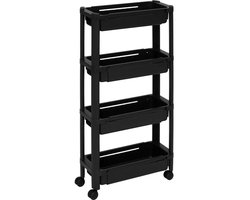 Trendoz Keuken/badkamer trolley 4 laags - L37 x B15 x H79 cm - zwart - PP kunststof - met wielen - opberg mandjes/bakjes