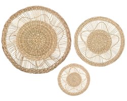 Trendoz Wanddecoratie set - 3-delig - rond - riet - bohemian/boho stijl