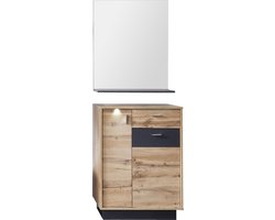 Trendteam garderobe garderobecombinatie 2-delige complete set Coast, 69 x 190 x 35 cm in Wotan eiken decor, grijs met LED-verlichting