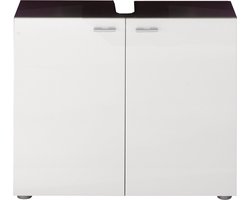 trendteam smart living 1330-301-03 Badkamer wastafelonderkast Tetis, 72 x 63 x 35 cm, corpus grafiet (Nb.) en front Wit hoogglans met sifonuitsparing,Corpus grafiet (donkerGrijs), front hoogglans Wit