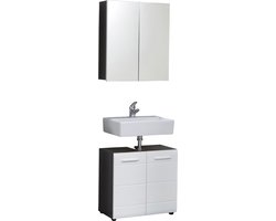 Trendteam Smart Living Badkamer 2-delige set Combinatie Line, 60 x 182 x 31 cm Voorkant Wit Hoogglans, Corpus Sardegna rookzilver met Opbergruimte en Legplank