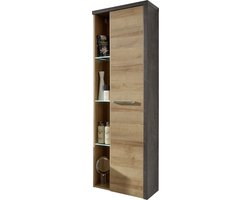 trendteam smart living badkamer hoge kast hangend bay, eiken Riviera honing, 123 x 71 cm in donker beton