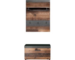 Trendteam smart living garderobe 2-delige set combinatie Indy, front old hout, body en afzetting grafiet grijs Matera met veel opbergruimte, 187992023-P 80 x 192 x 37 cm