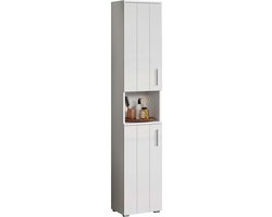 trendteam smart living - Wons - hoge kast - wit/wit hoogglans - 1 open vak en 2 legplanken - (b x h x d) 37 x 192 x 31 cm - moderne badkamerkast met opbergvak - krasbestendig