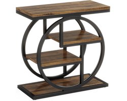 TrendWave 4-laags bijzettafel met metalen frame & houtlook planken – opbergtafel/nachtkastje voor woonkamer & slaapkamer
