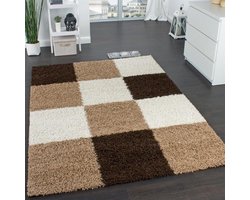 Trendy Design Vloerkleed Shaggy Tapijt Bruin Beige Crème 70 x 250 cm