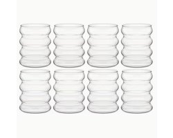 Trendy glazen Drinkglazen Set van 8 – 350 ml – Vintage Wavy Design – Geribbelde Glazen voor, Koffie,matcha, Frisdrank & Sap