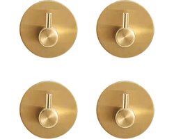 Trendy Goods - Set van 4 Goude Handdoekhaakjes - Zelfklevend Rond - Handdoek Haakjes - Goud RVS