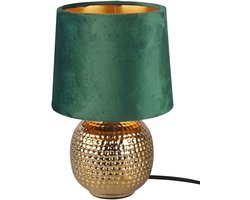 Trendy Groene en Gouden LED Tafellamp met Fluwelen Kap - Ø16cm, H.26cm