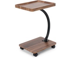 Trendy Meije® C-vormige Bijzettafel op Wielen - Walnoot Hout - Verrijdbaar - Voor Bank en Bed