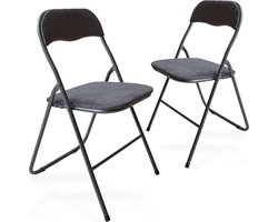 Trendy Meije Nova Klapstoelen - Set van 2 - Vouwstoelen - Fluweel - Eettafelstoelen - Opklapbare Stoelen - 80x44x47 CM - Stoelen - Velvet - Grijs
