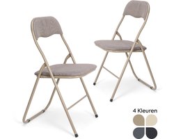 Trendy Meije Nova Klapstoelen - Set van 2 - Vouwstoelen - Linnen - Eettafelstoelen - Opklapbare Stoelen - 80x44x47 CM - Stoelen - Linnen - Taupe