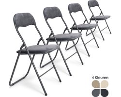 Trendy Meije® Nova Klapstoelen Set van 4 - Grijs - Velvet Fluweel - Inklapbaar - Zithoogte 45 cm - Opvouwbare Stoelen - Vouwstoel