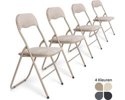 Trendy Meije Nova klapstoelen – Set van 4 – Velvet Fluweel – Taupe – Inklapbaar - Zithoogte 45 cm