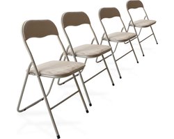 Trendy Meije Nova Klapstoelen - Set van 4 - Vouwstoelen - Fluweel - Eettafelstoelen - Opklapbare Stoelen - 80x44x47 CM - Stoelen - Velvet - Beige
