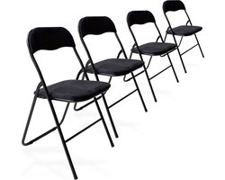 Trendy Meije Nova Klapstoelen - Set van 4 - Vouwstoelen - Fluweel - Eettafelstoelen - Opklapbare Stoelen - 80x44x47 CM - Stoelen - Velvet - Zwart