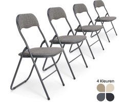 Trendy Meije Nova Klapstoelen - Set van 4 - Vouwstoelen - Linnen - Eettafelstoelen - Opklapbare Stoelen - 80x44x47 CM - Stoelen - Linnen - Grijs