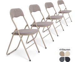 Trendy Meije Nova Klapstoelen - Set van 4 - Vouwstoelen - Linnen - Eettafelstoelen - Opklapbare Stoelen - 80x44x47 CM - Stoelen - Linnen - Taupe