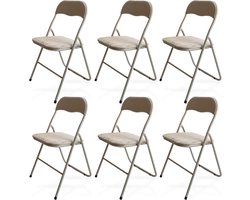 Trendy Meije Nova Klapstoelen - Set van 6 - Vouwstoelen - Fluweel - Eettafelstoelen - Opklapbare Stoelen - 80x44x47 CM - Stoelen - Velvet - Beige