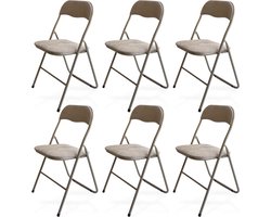 Trendy Meije Nova Klapstoelen - Set van 6 - Vouwstoelen - Fluweel - Eettafelstoelen - Opklapbare Stoelen - 80x44x47 CM - Stoelen - Velvet - Taupe