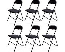 Trendy Meije Nova Klapstoelen - Set van 6 - Vouwstoelen - Fluweel - Eettafelstoelen - Opklapbare Stoelen - 80x44x47 CM - Stoelen - Velvet - Zwart