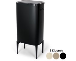 Trendy Meije Prime Bin – Mat Zwart – Luxe Prullenbak – 60 liter afvalzak – Metaal – Vingerafdrukvrij - Pootjes
