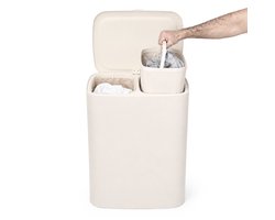 Trendy Meije® Wasmand met Deksel – Wassorteerder 2 Vakken – 90 Liter – Opvouwbare Wasbox met Uitneembare Waszakken – Beige