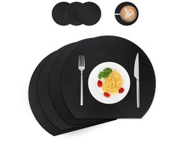 Trendy placemats en onderzetters - set van 4 - gerecycled leer en rubber - 38 x 33 cm