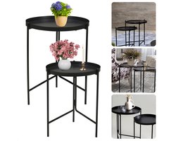 Trendy Tafel Set - Set van 2 Ronde Bijzettafels - Bijzet Tafel - Salontafel Set - Moderne Industri le Stijl - Inclusief EBOOK