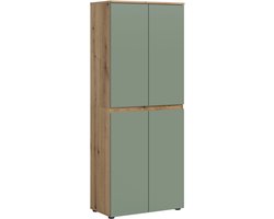 Trendy Universele Kast in Smoke Green en Eik - 7 Planken en Kleiderstang - 70x175x37cm