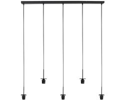 Trendy Zwarte Hanglamp HaloSwap 4221ZW - Hoogteinstelbaar, Glas en Metaal, 5 E27 Fittingen, 110x8,5x2,5 cm, Mexlite
