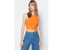Trendyol Wit Aansluitend Cropped Halternek Geribbeld Rekbaar Gebreid Ondershirt Twoss21Al0050