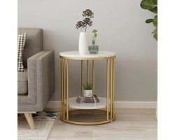 Tresaro - Bijzettafel - Marmeren Blad - 40 x 40 x 54 cm - Wit/Goud - Koffietafel - Salontafel - Bijzettafeltjes Woonkamer, Slaapkamer of Kantoor - Draagkracht 15kg - Banktafel - Bedtafel - Tafeltje