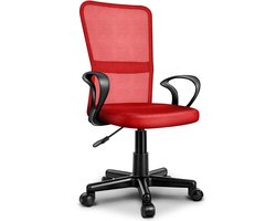 TRESKO® bureaustoel kantoorstoel draaistoel, met kunststof wielen, traploos in hoogte verstelbaar, gevoerde zitting, ergonomische vormgeving, SGS-geteste veer (rood)