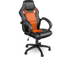 TRESKO® Racing directeursstoel bureaustoel draaistoel 14 kleurvarianten, gevoerde armleuningen, wipmechaniek, liftsysteem SGS-getest (zwart/oranje)