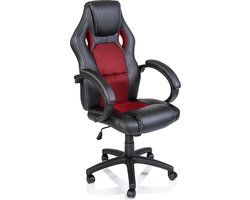 TRESKO® Racing directeursstoel bureaustoel draaistoel 14 kleurvarianten, gevoerde armleuningen, wipmechaniek, liftsysteem SGS-getest (zwart/rood)