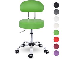 TRESKO® Rolkruk met leuning groen | Werkkruk in hoogte verstelbaar 47-60 cm | Draaikruk met wieltjes | Bureaustoel kruk draaistoel visagiekruk