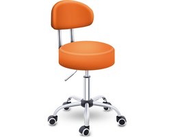 TRESKO® Rolkruk met leuning | Werkkruk in hoogte verstelbaar 47-60 cm | Draaikruk met wieltjes | bureaustoel kruk draaistoel visagiekruk (Oranje)